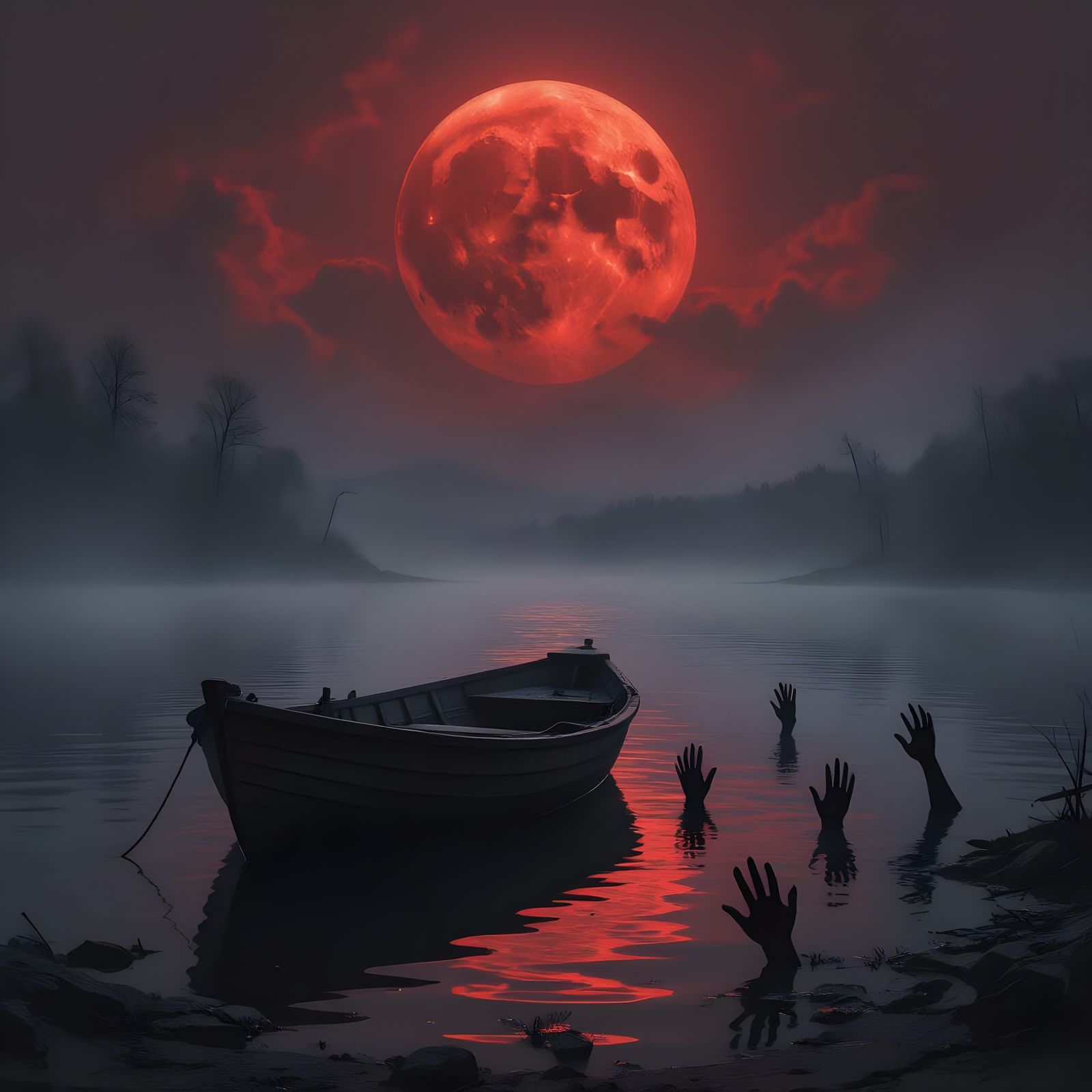 Fog-Shrouded Lake Reflects Screaming Faces