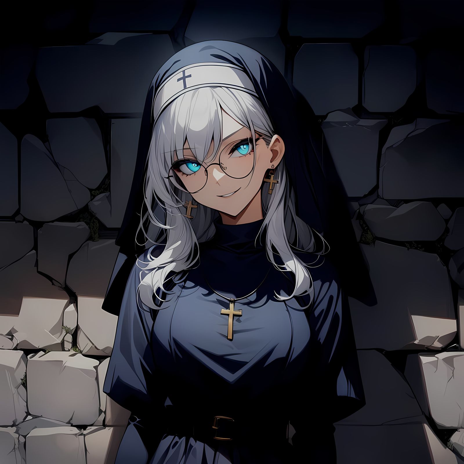 Aesthetic Nun Portrait with Glowing Eyes