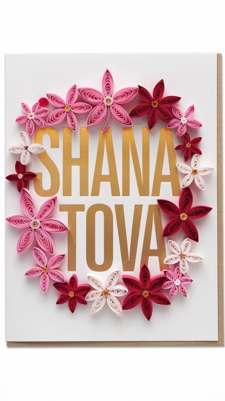 Shana Tova Greeting Card with Quilled Flowers