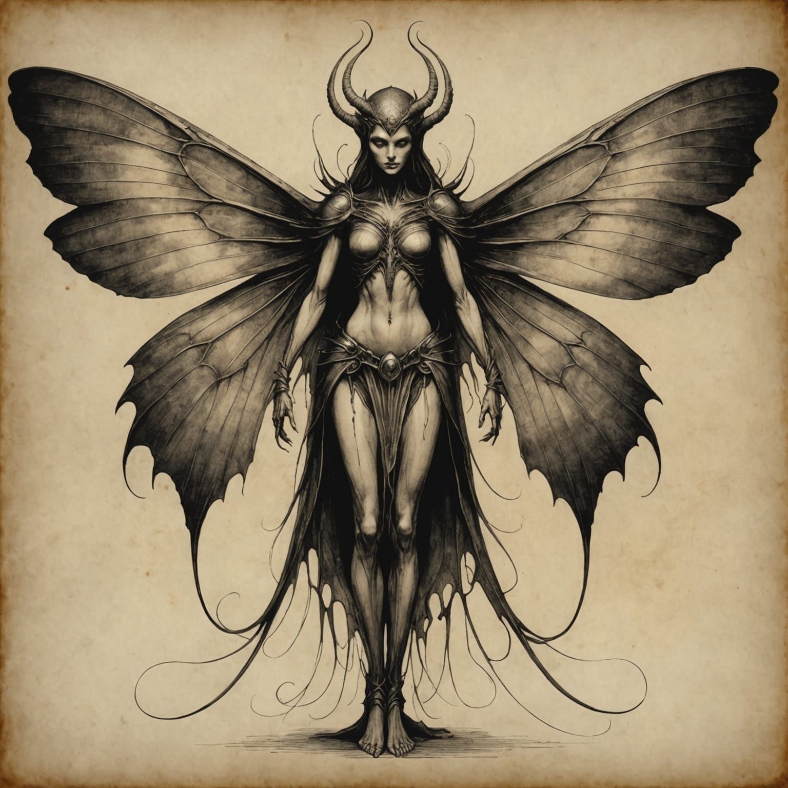 Ethereal Fairy Sketch in Sepia Ink