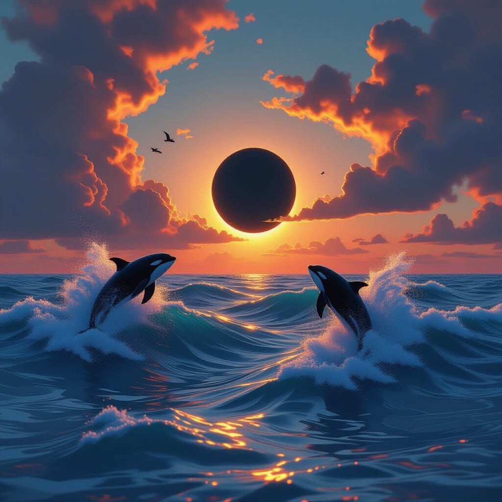 Solar Eclipse Over Ocean: Matte Painting Style