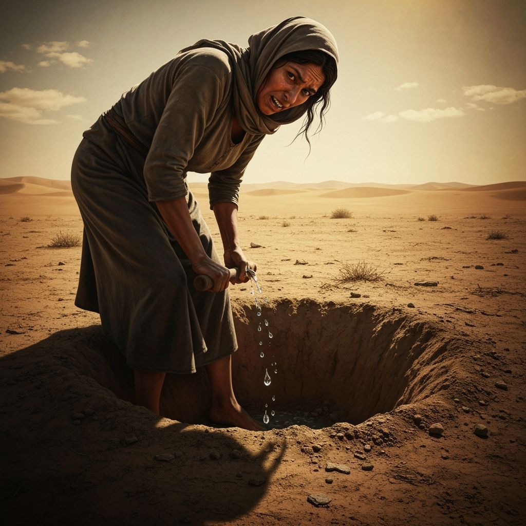 Woman Finds Water Drops in Arid Desert, Goya/Caravaggio Styl...