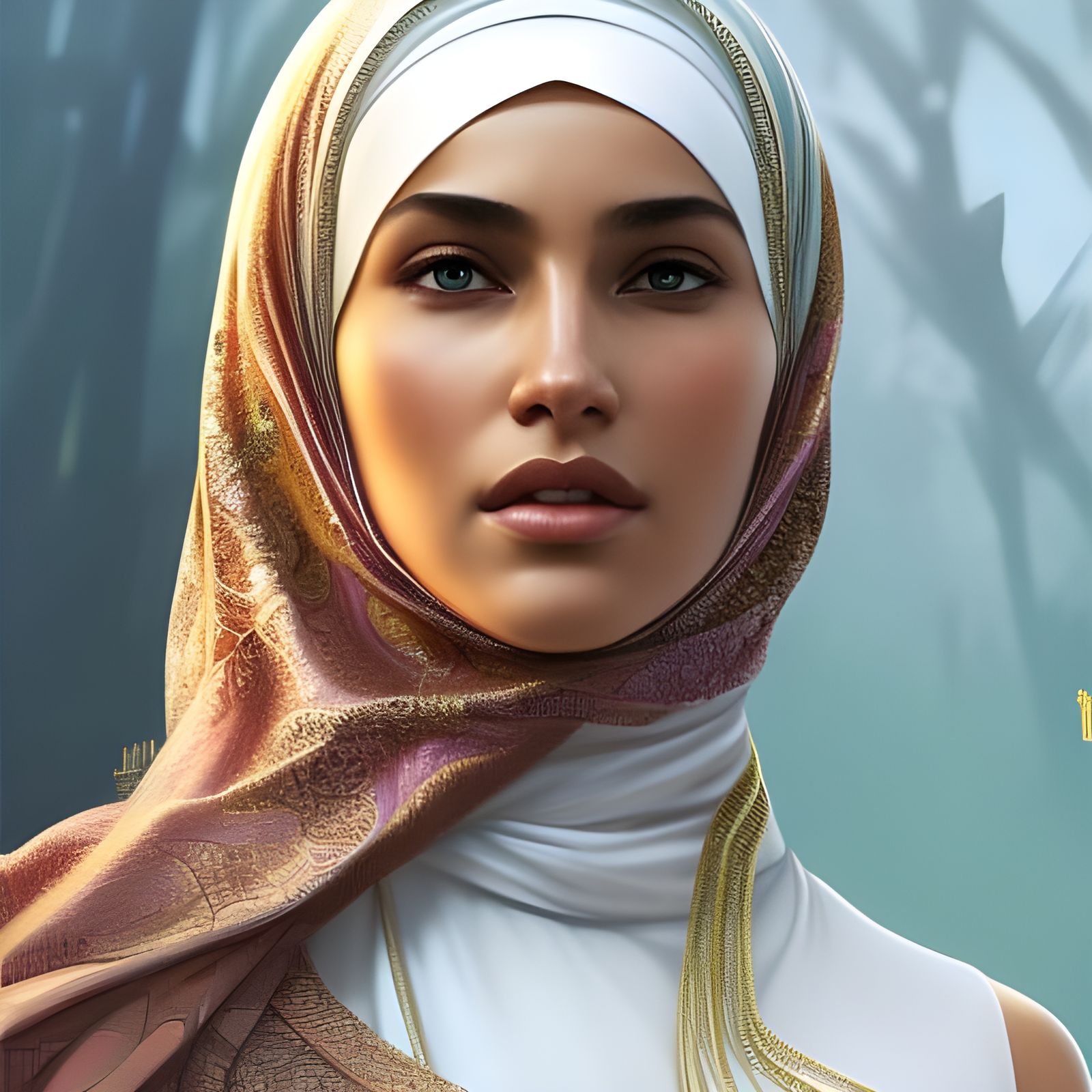 Beautiful Woman in Hijab: Hyperdetailed Portrait