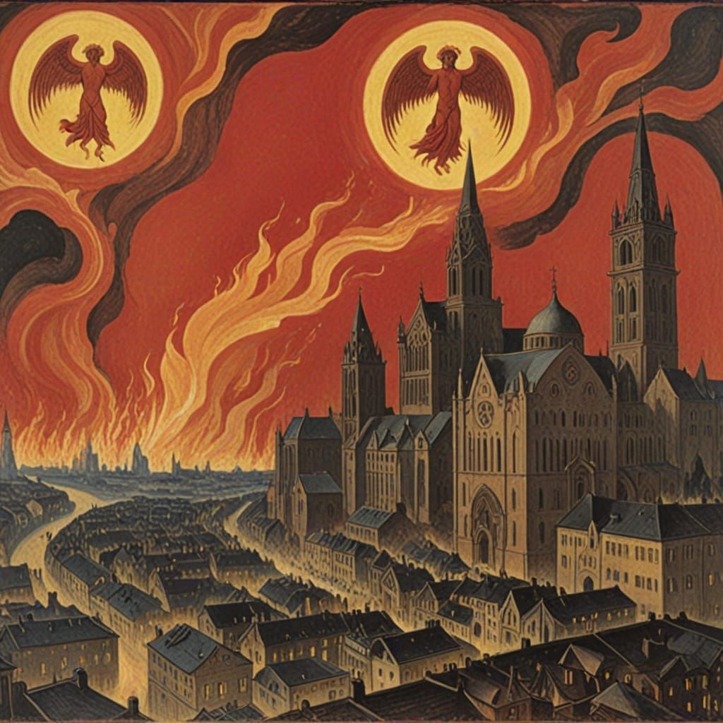 Fiery Cherubs Over a Future City