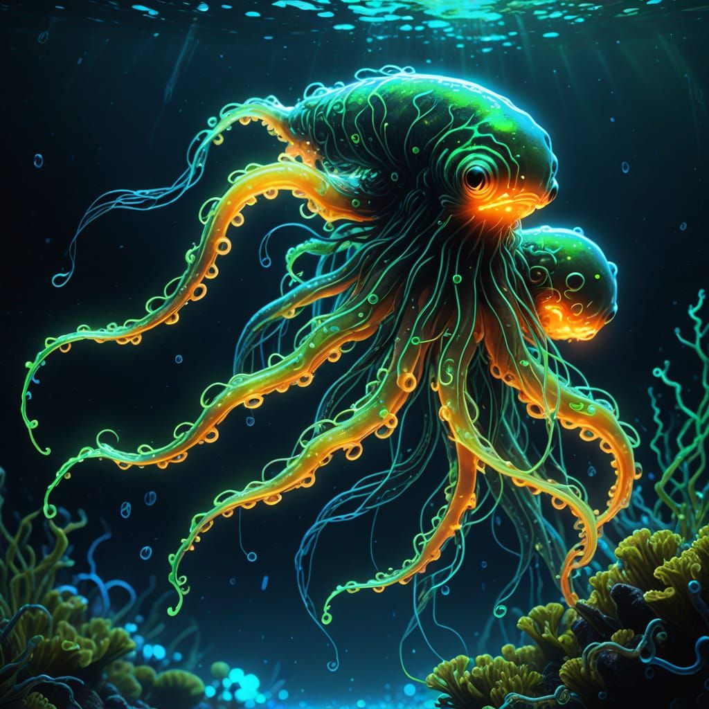 Bioluminescent Sea Creature in Neon Style