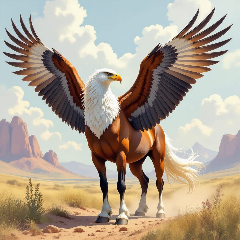 Magical Eagle-Horse Hybrid Creature in Watercolor Style