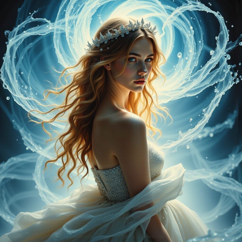 Elegant Woman in Whirling Water Aura