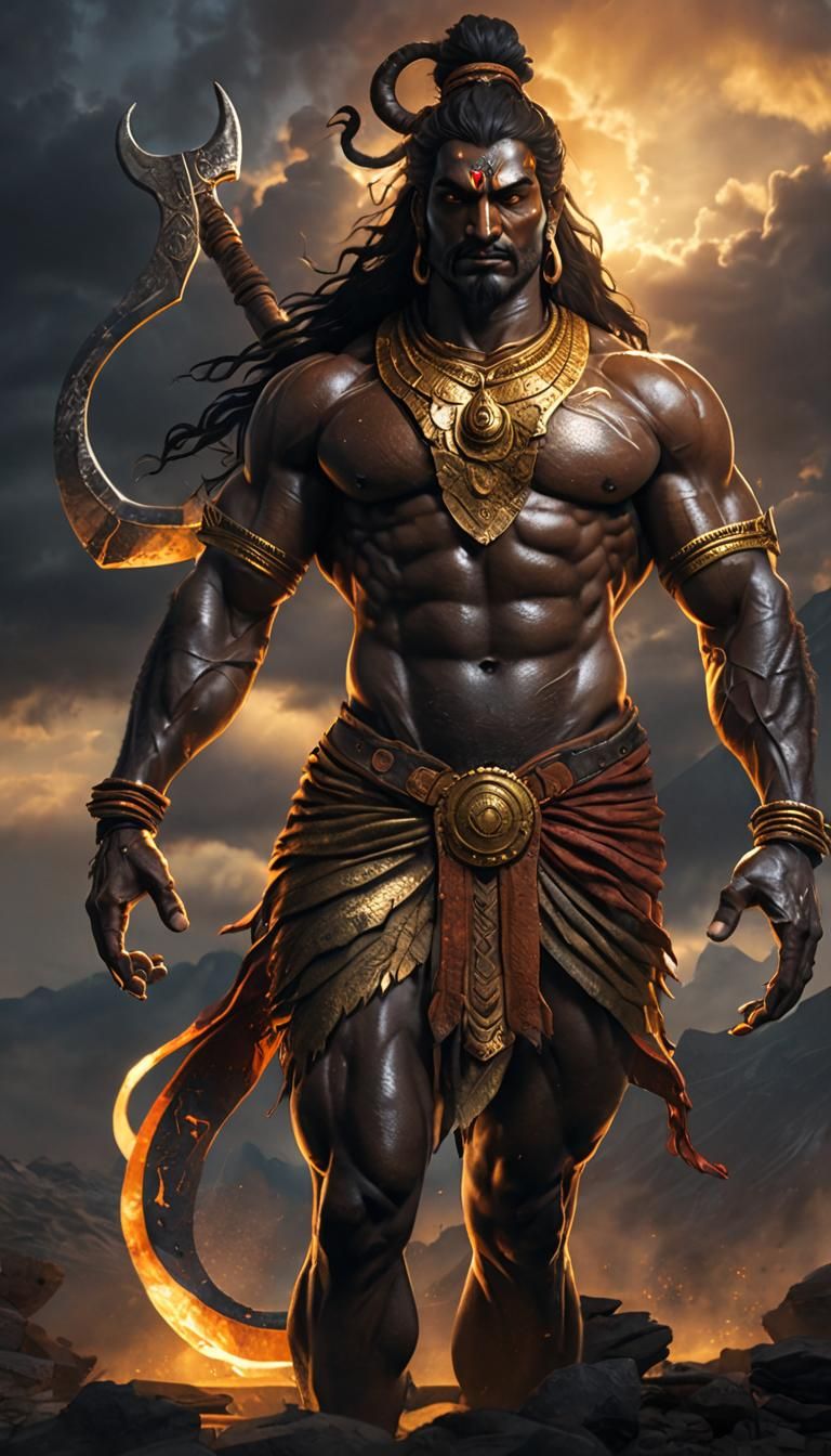 Shiva-Headed Warrior: Hyperrealist Concept Art