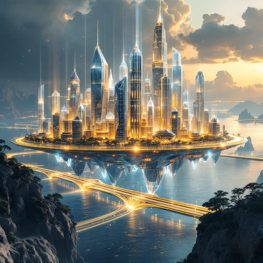 Floating Metropolis Radiates Golden Glow