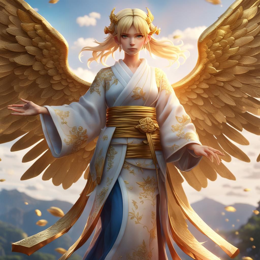 Anime Angel Figurine with Golden Wings