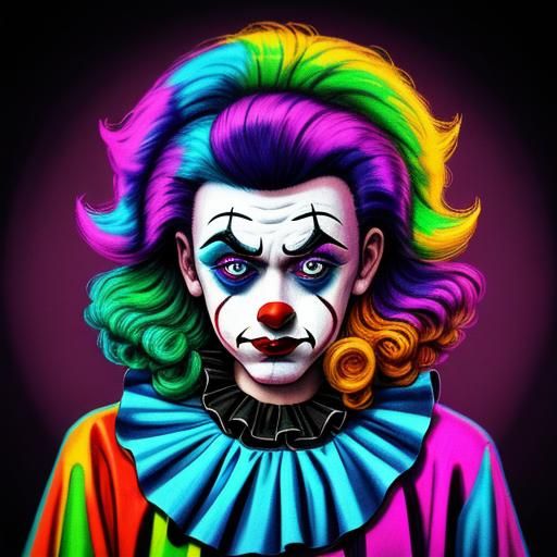 Sad Clown in Synthwave Neon Retro Style