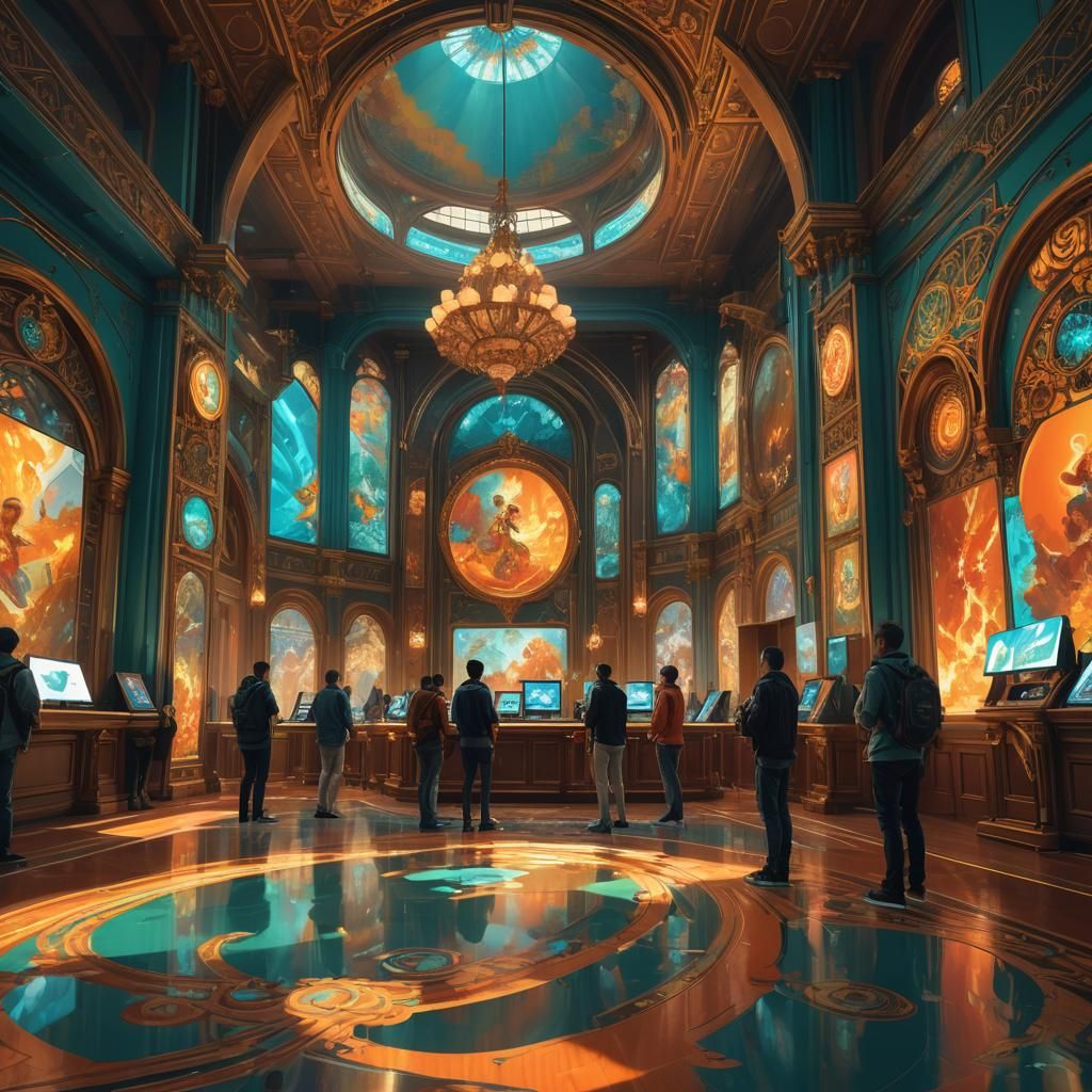 Art Exhibition with Videogames, Hyperdetailed Splash Art