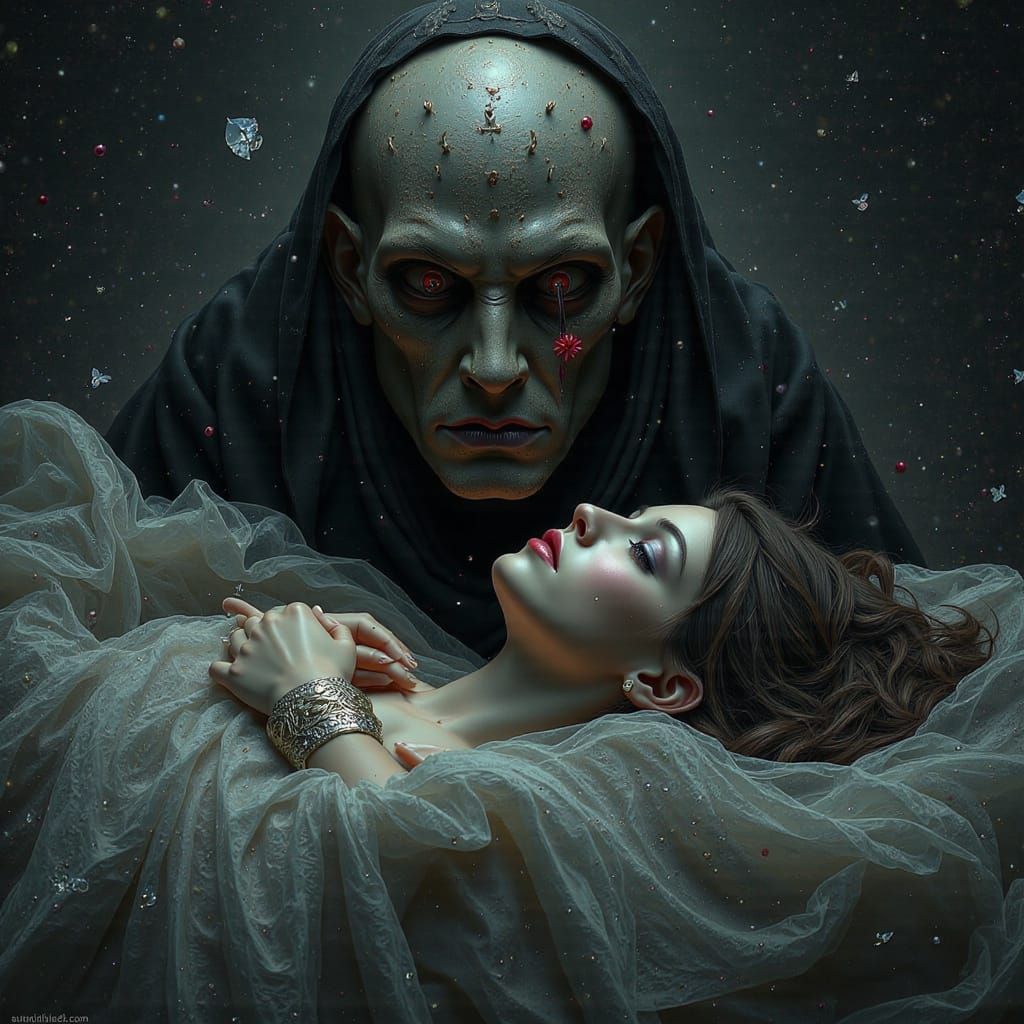 Startled Woman in Dark: Surreal Dreamscape