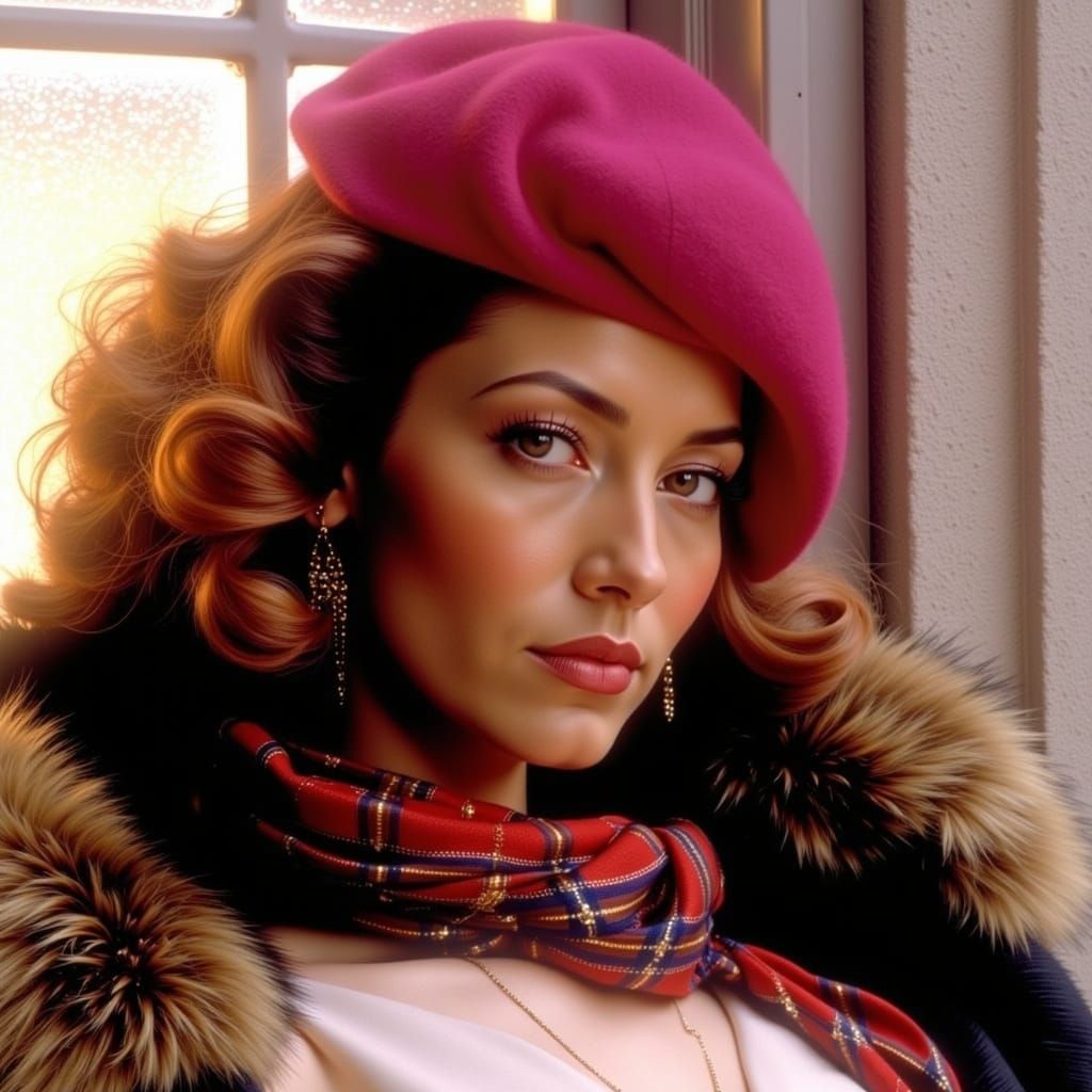 Parisian Woman in Red Beret on Sidewalk