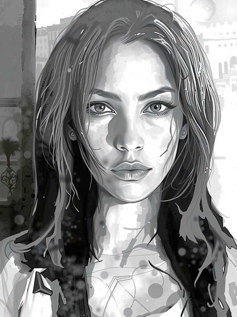 Elegant Arabic Woman Contemplates Moonlit Cityscape