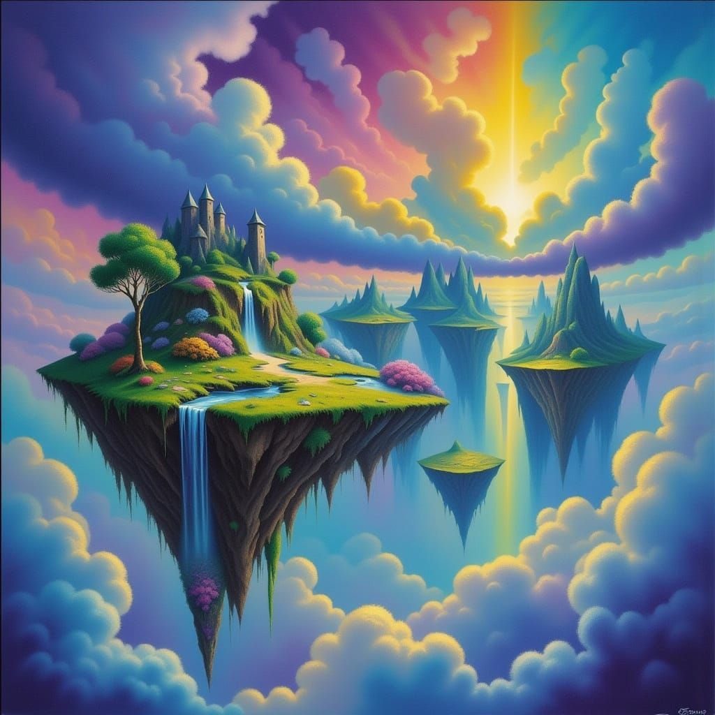 Majestic Floating Islands at Dawn in Epic Matte Painting Sty...