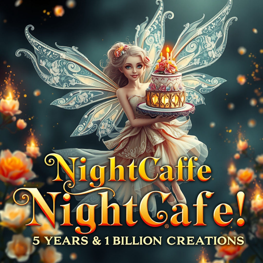 Luminous Fairy with Cake in Rococo Digital Oil Painting