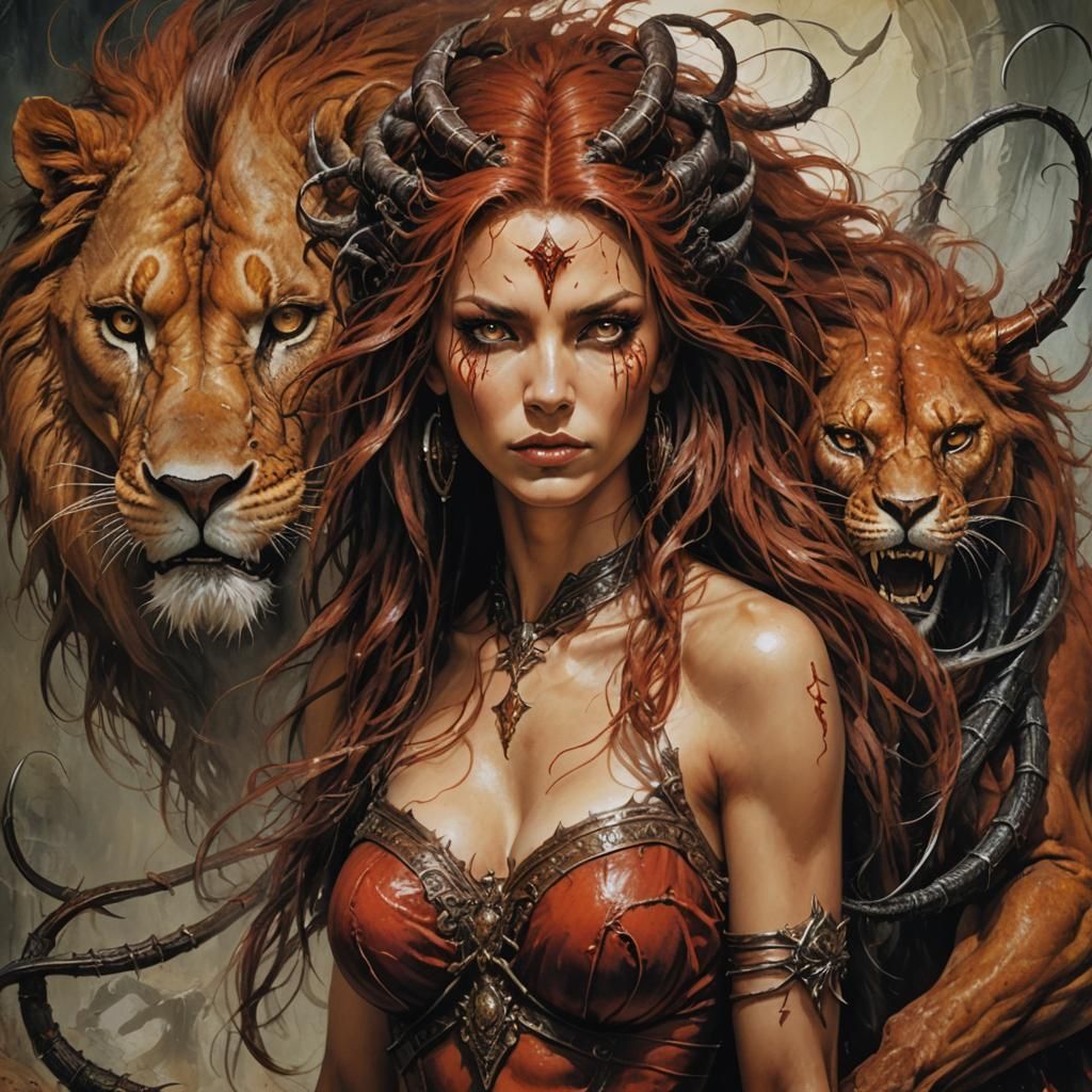 Manticore Woman with Scorpion Tail in Digital Painting