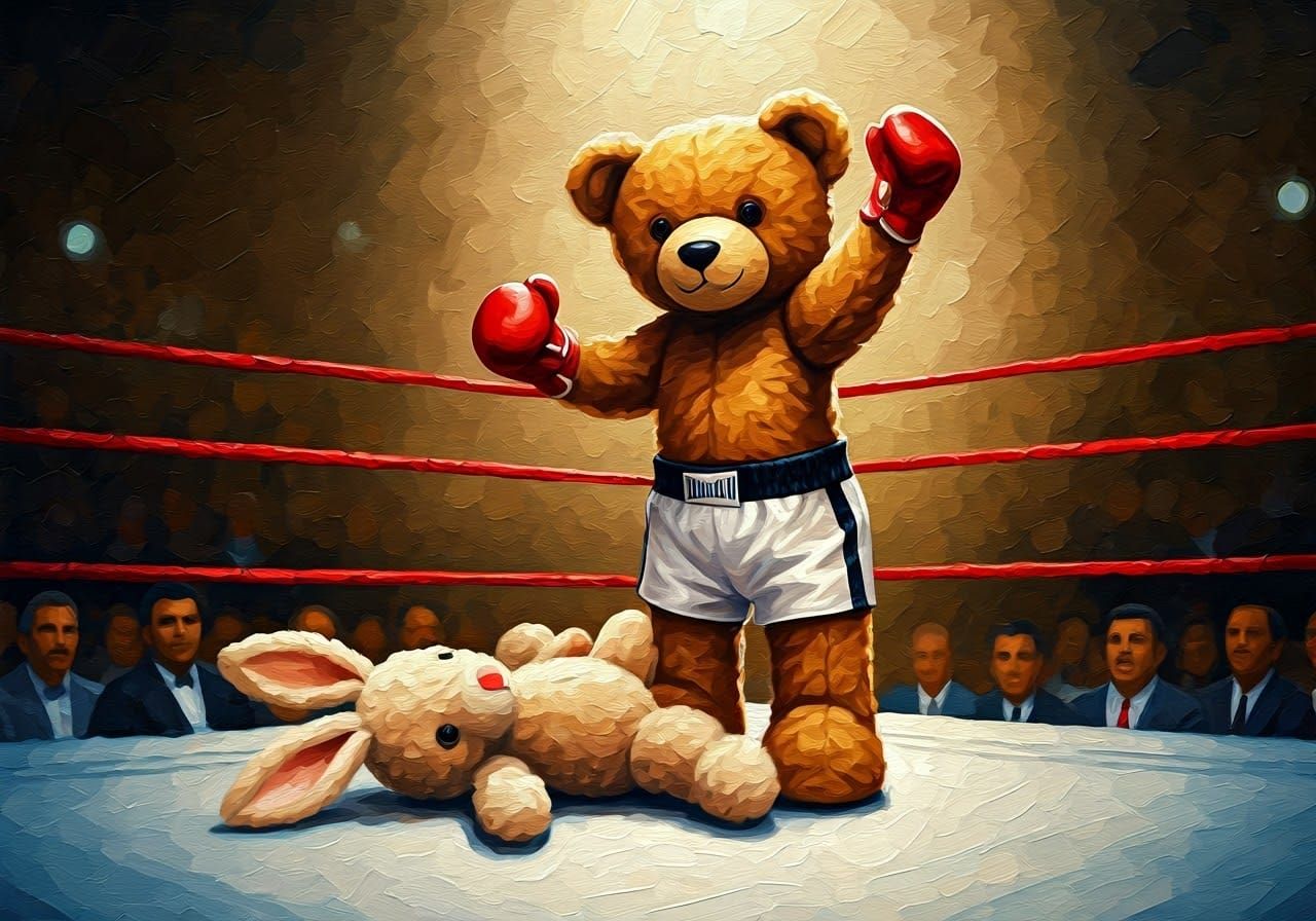 Teddy Bear Triumphs in Miniature Boxing Ring