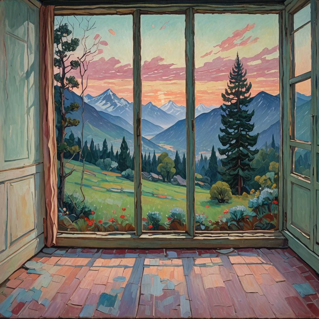 Building Merged with Nature: Neo-Impressionist Oil Painting