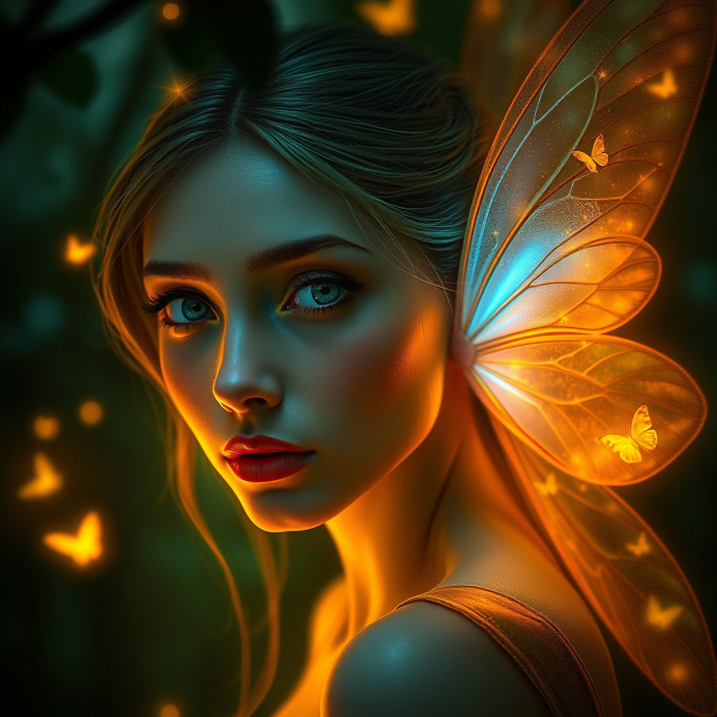Mystical Forest Fairy Woman Portrait in Digital Painting Sty...