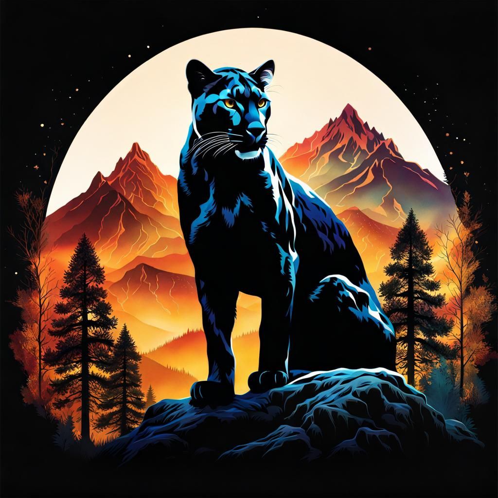 Mystical Double Exposure Panther Silhouette Portrait