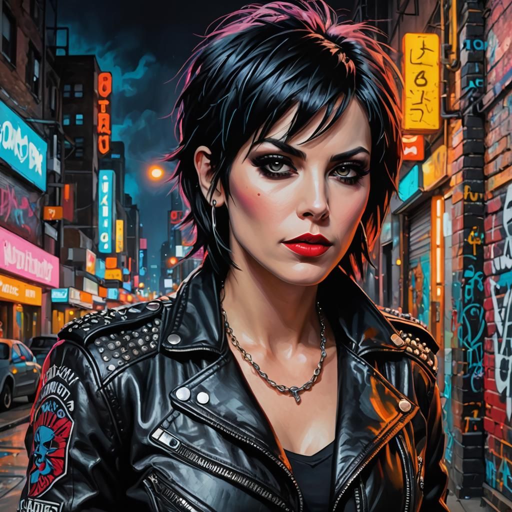 Stylish Joan Jett Portrait in Urban Mixed Media