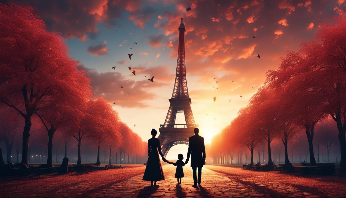 Romantic Eiffel Tower Silhouette in Detailed Matte Painting