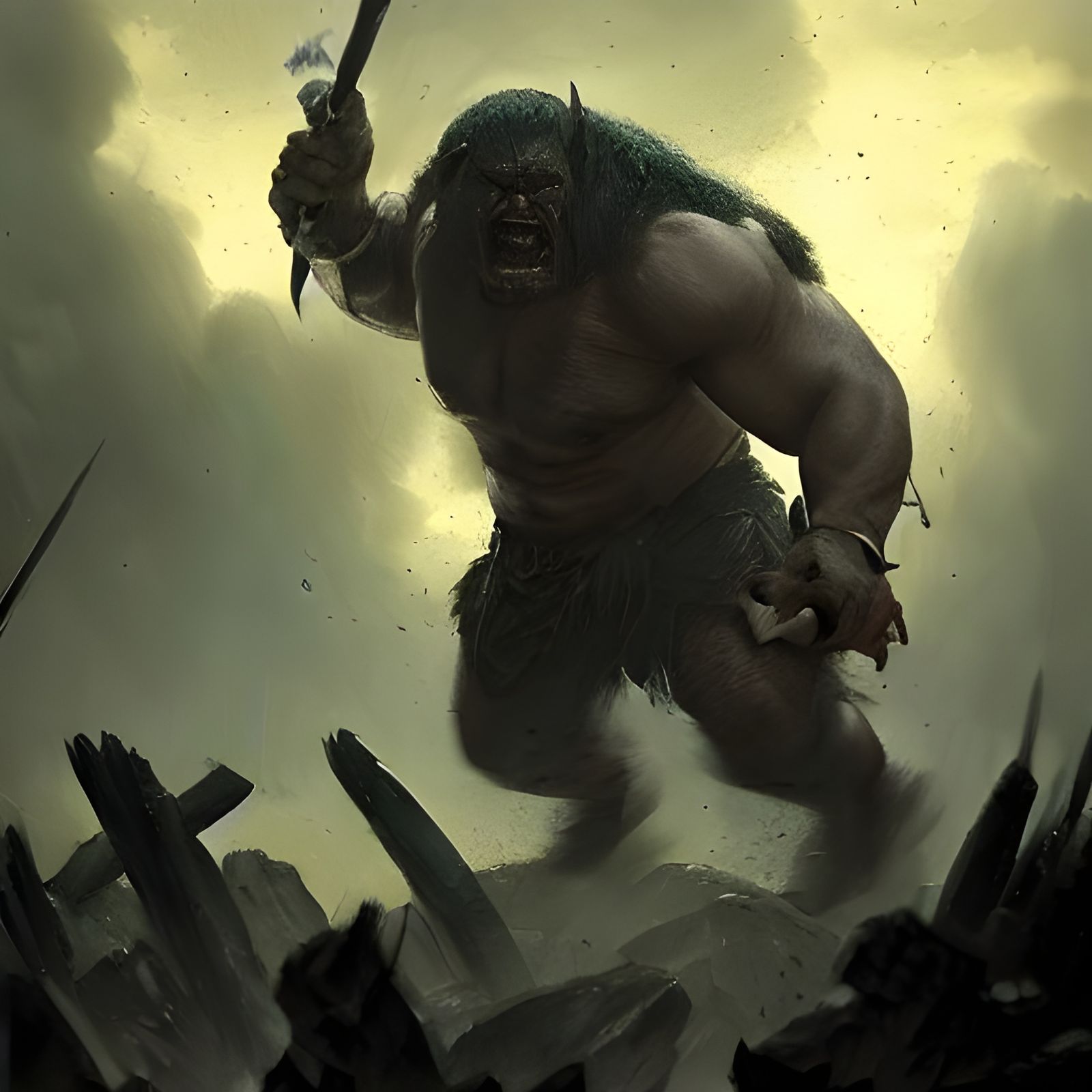 Realistic Orc Barbarian in Sinister Battle