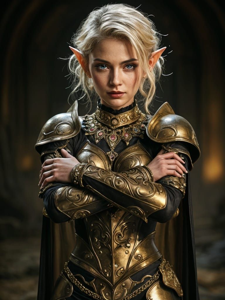 Bold Elf Warrior Woman in Dramatic Armor