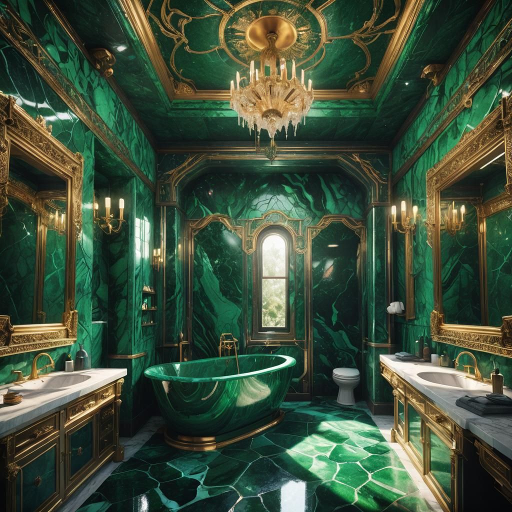 Fantastical Azurite Malachite Bathroom in Detailed Matte Pai...