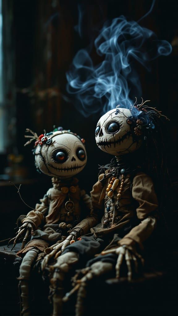 Mysterious Voodoo Dolls in Hyperrealistic Style
