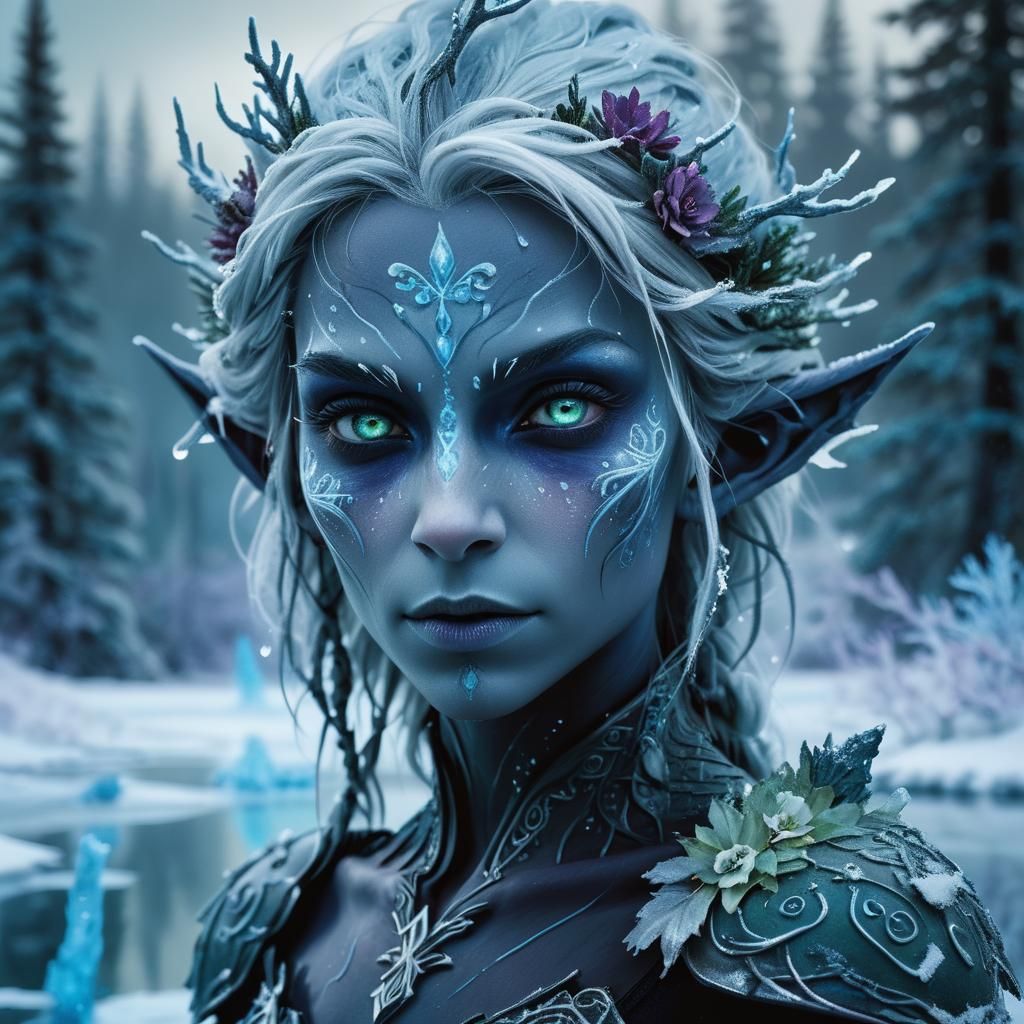 Dark Elf Portrait in a Frozen Landscape