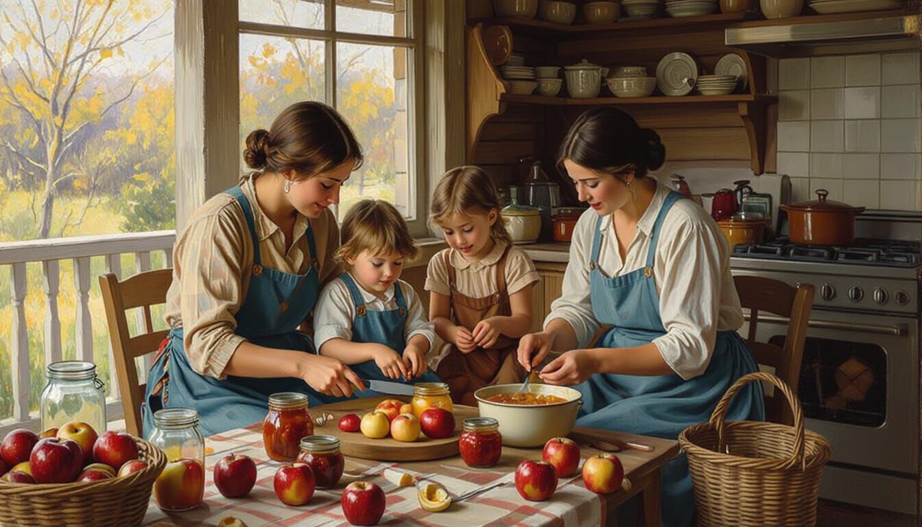 Impressionist Family Making Apple Jam