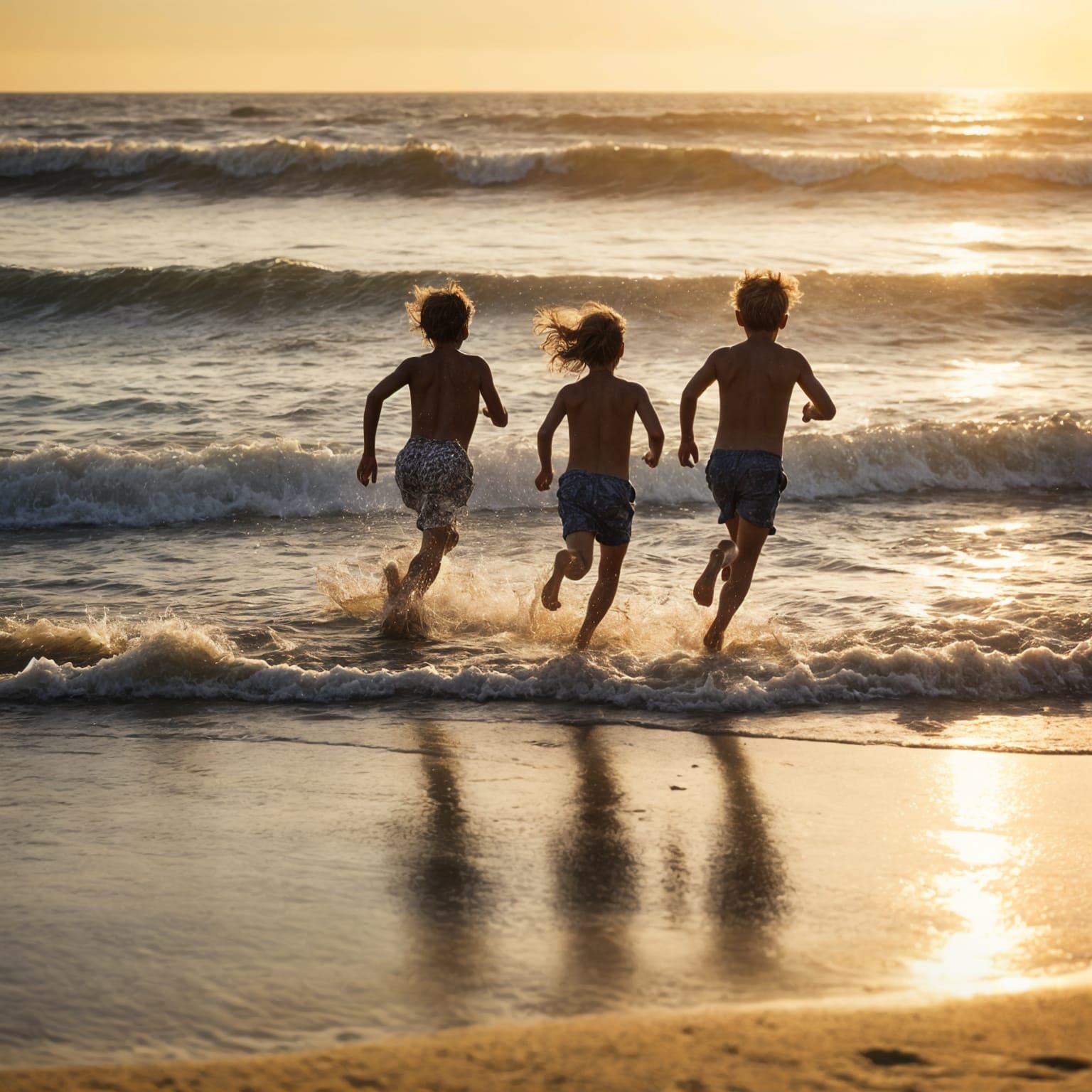 Sunset Silhouettes: Children Playing on Australian Beach