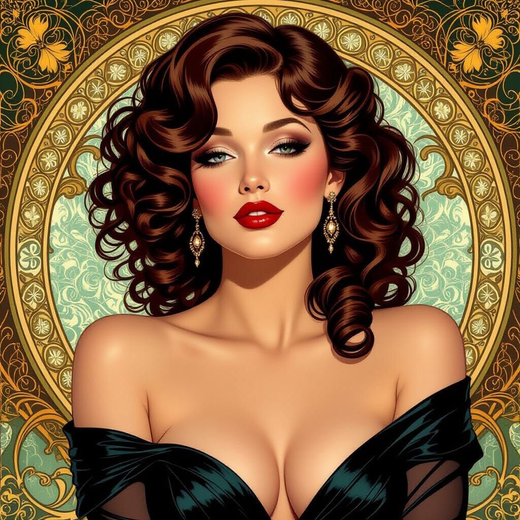Sultry Lady Posing Seductively in Art Nouveau Style