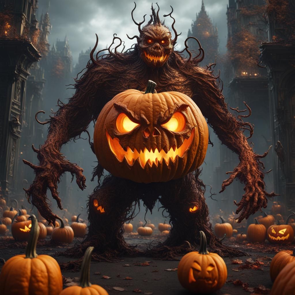 Fantastical Pumpkin Monster in Detailed Matte Painting