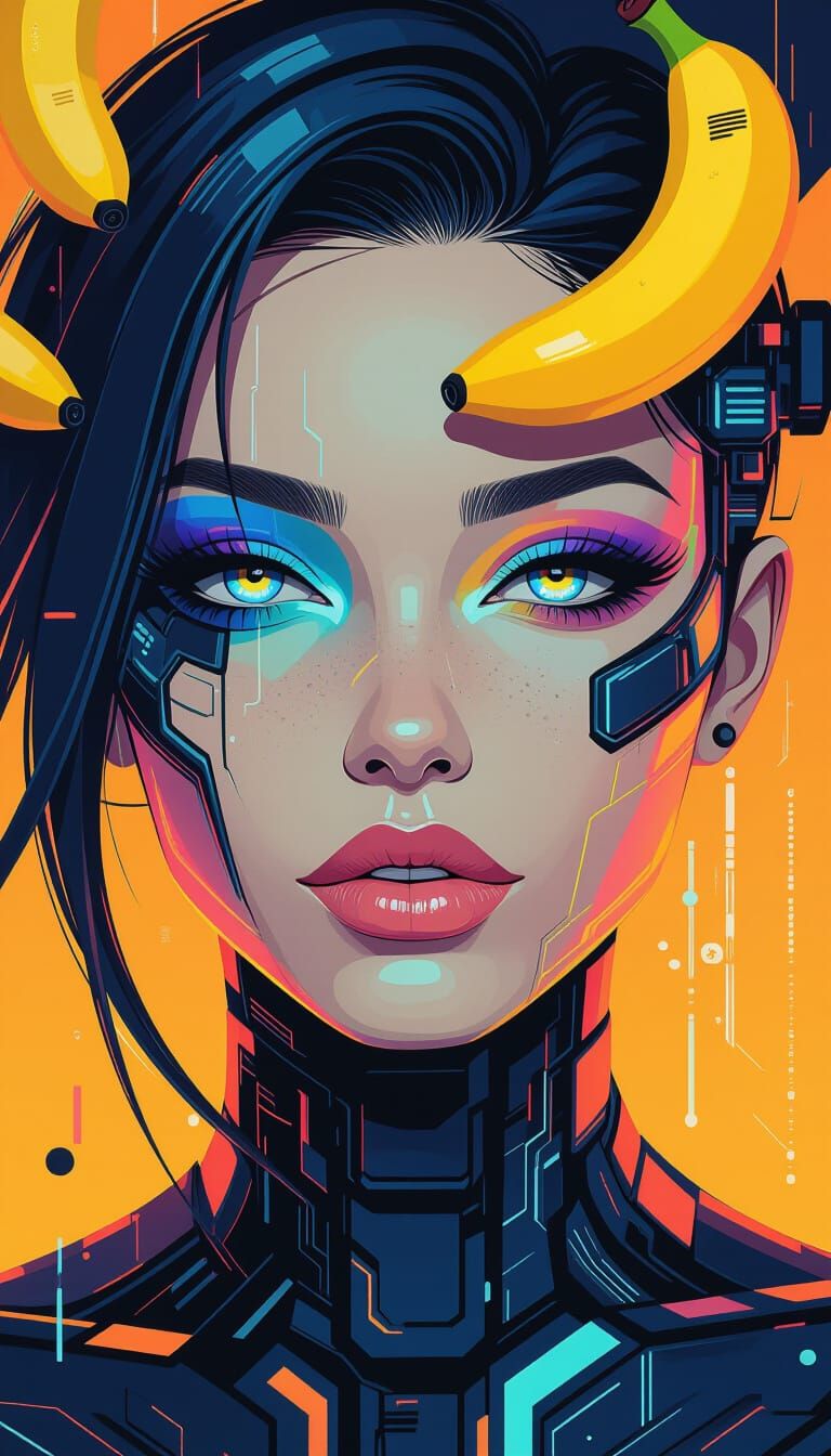 Cyberpunk Woman Emerges from Abstract Shapes