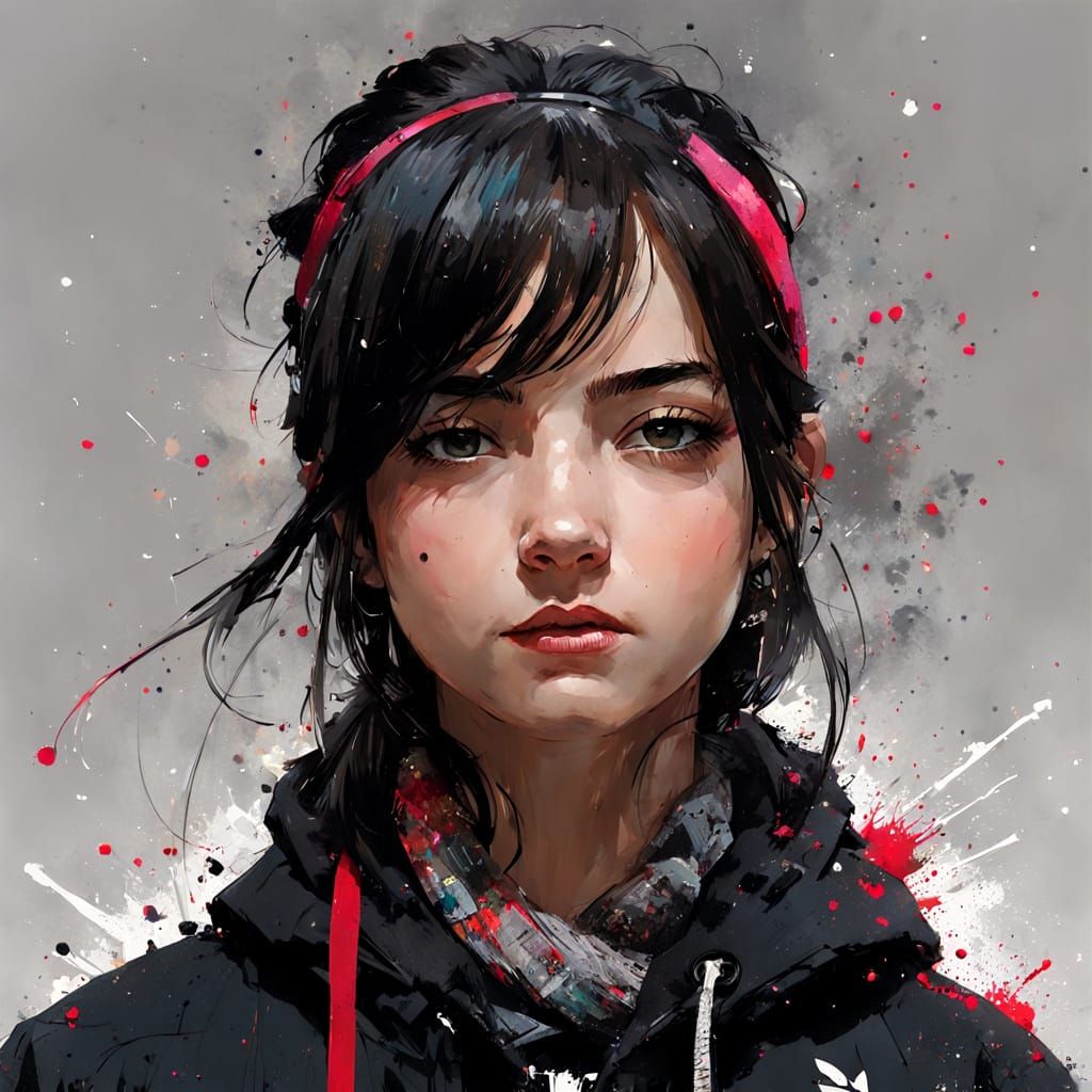 Expressive Ink Splatter Portrait in Abstract Style