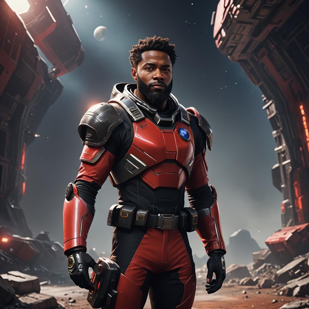 Black Space Ranger in Red Suit: 3D Cinematic Render