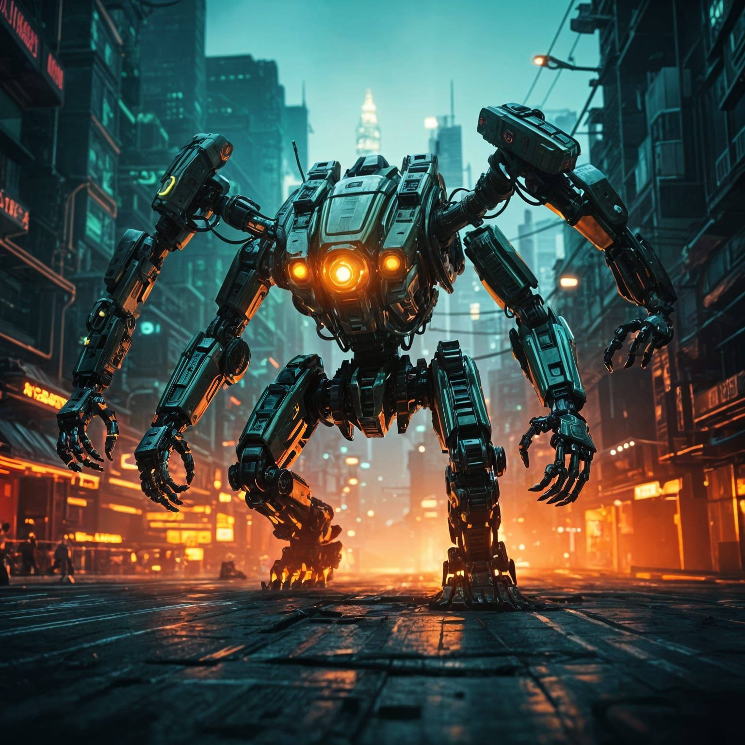 Neon Sci-Fi Scene with Robotic Creature