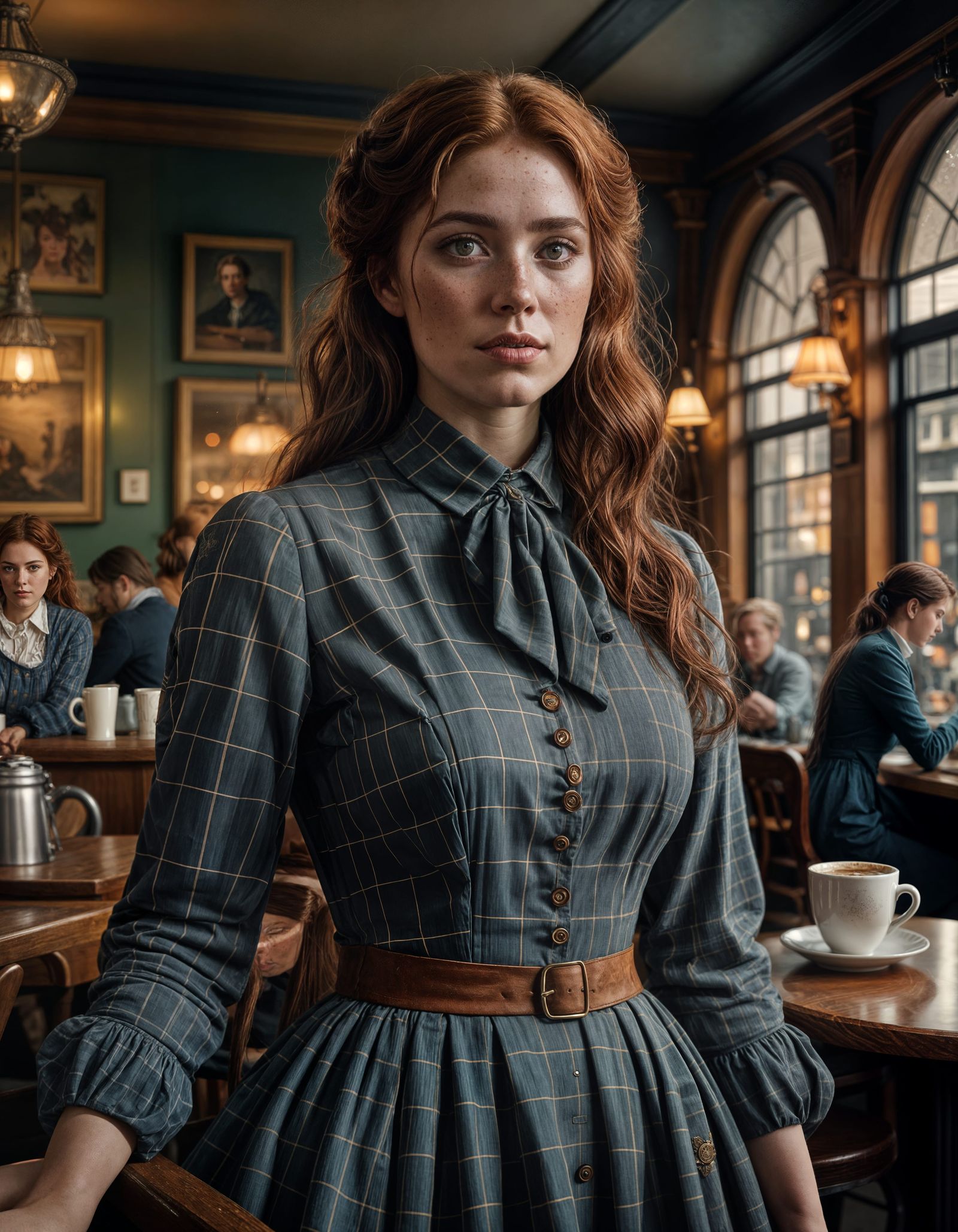 Ethereal Victorian Lady in a Cozy Coffee Shop
