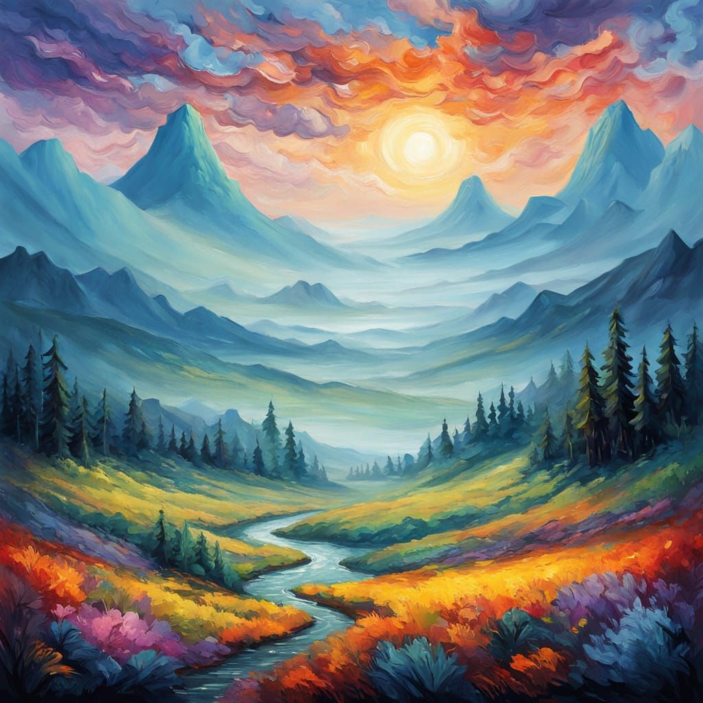 Surreal Foggy Landscape in Expressionist Impasto Style