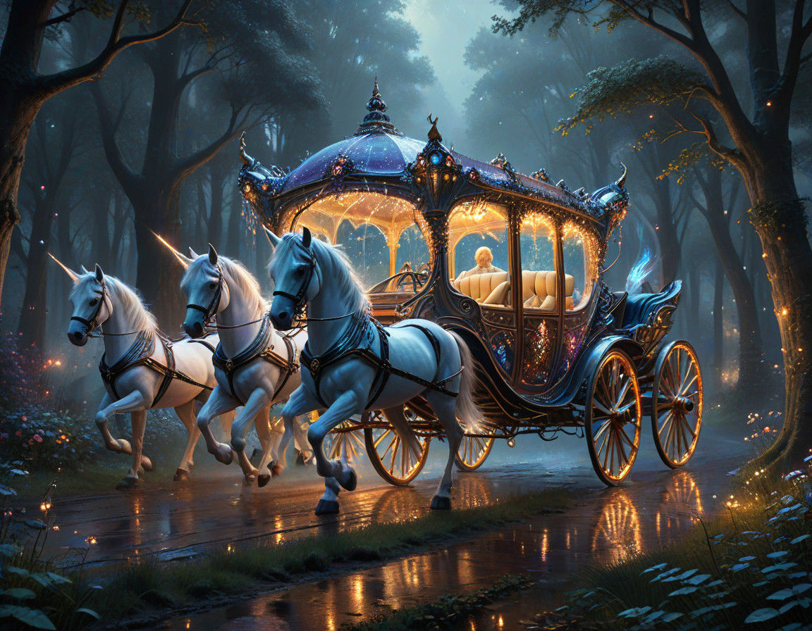 Crystal Carriage Unicorns Ride Through Enchanted Forest Unde...