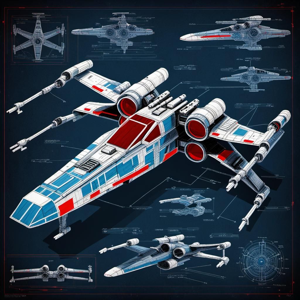 Distressed Blueprint of a Star Wars X-Wing
