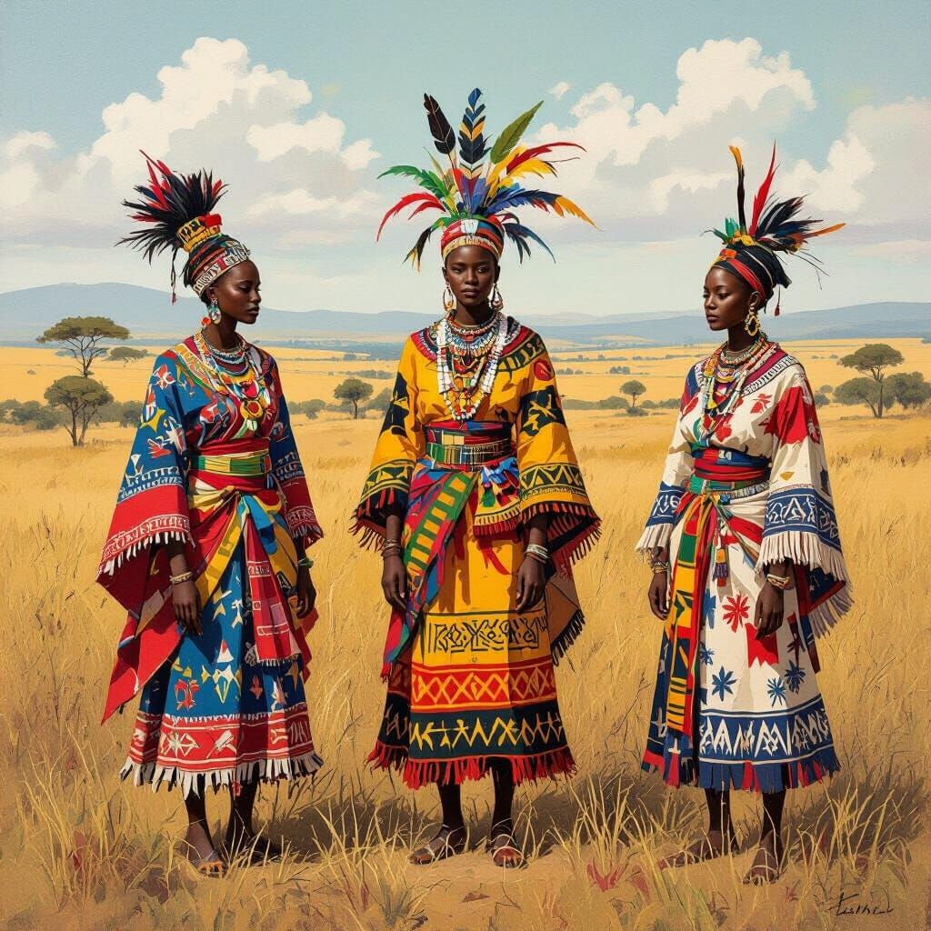 Mystical African Folklore Spirits in an Abstract Style