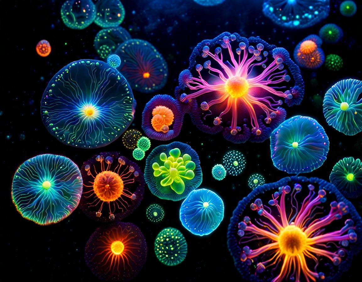 Bioluminescent Amoebas in Space as Watercolor Fantasy