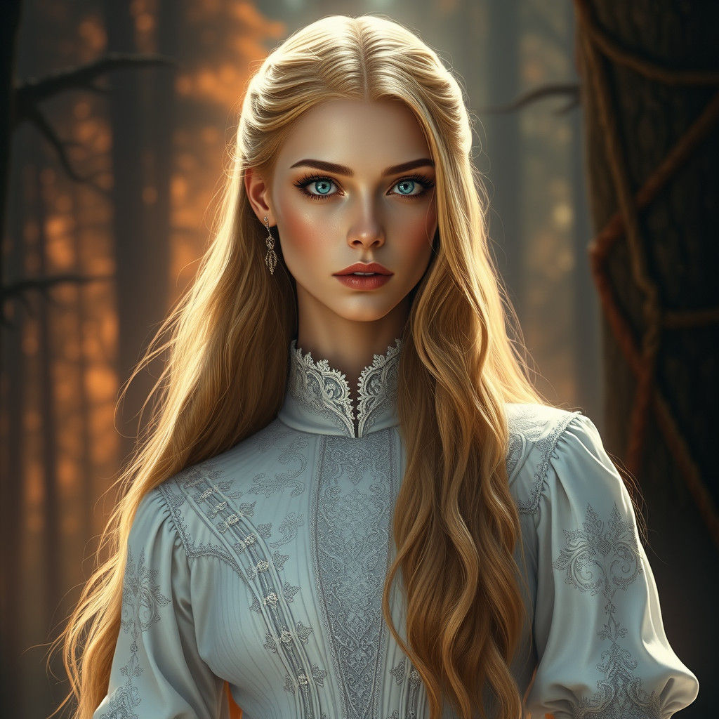 Regal Blonde Woman with Piercing Gaze as Digital Art