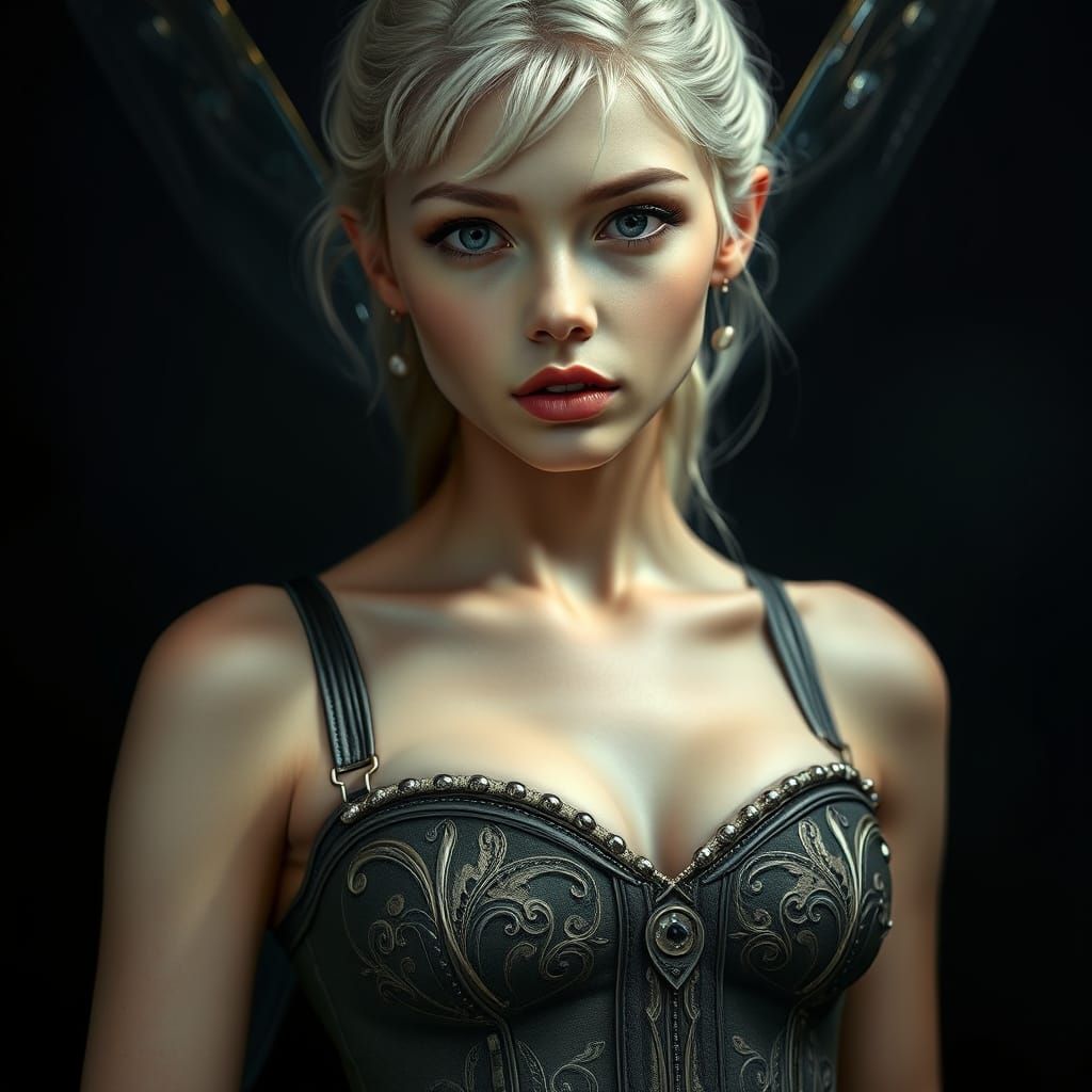 Retro-Futuristic Fairy Portrait in Film Noir Style