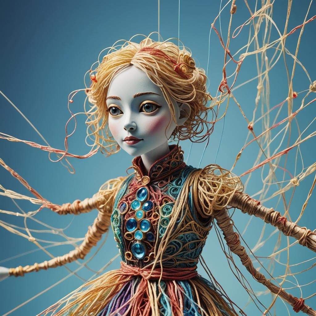 Intricate String Puppet Concept Art in Jewel Tones